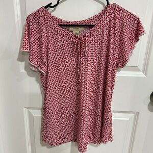 Diana Belle Red Floral Tie-Neck Women's Top